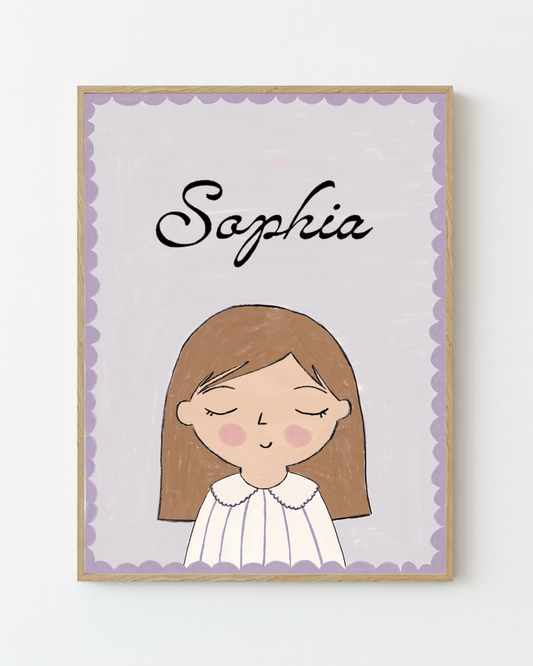 Personalized Portrait Girl - Brown Hair (Purple)