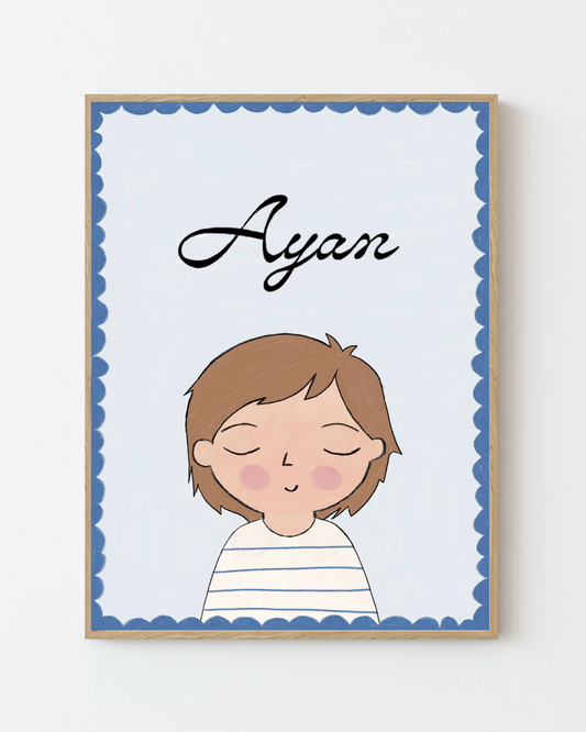 Personalized Portrait Boy - Brown Hair (Blue)