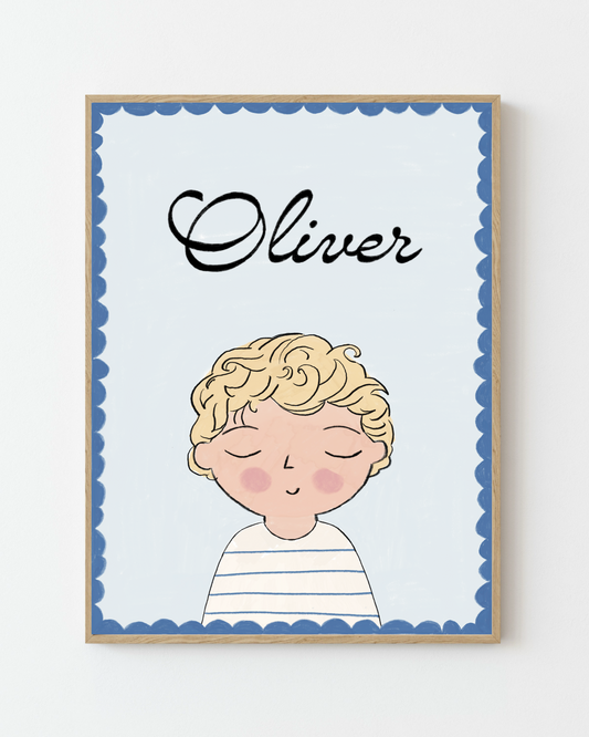 Personalized Portrait Boy - Blonde Hair (Blue)