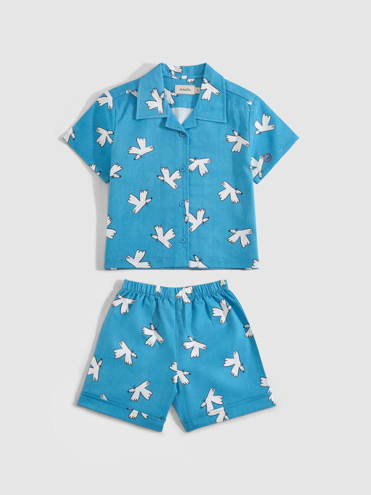 BIRDS ALL OVER LINEN BLEND CO-ORD SET