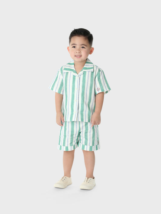 BLUE GREEN STRIPES LINEN BLEND CO-ORD SET