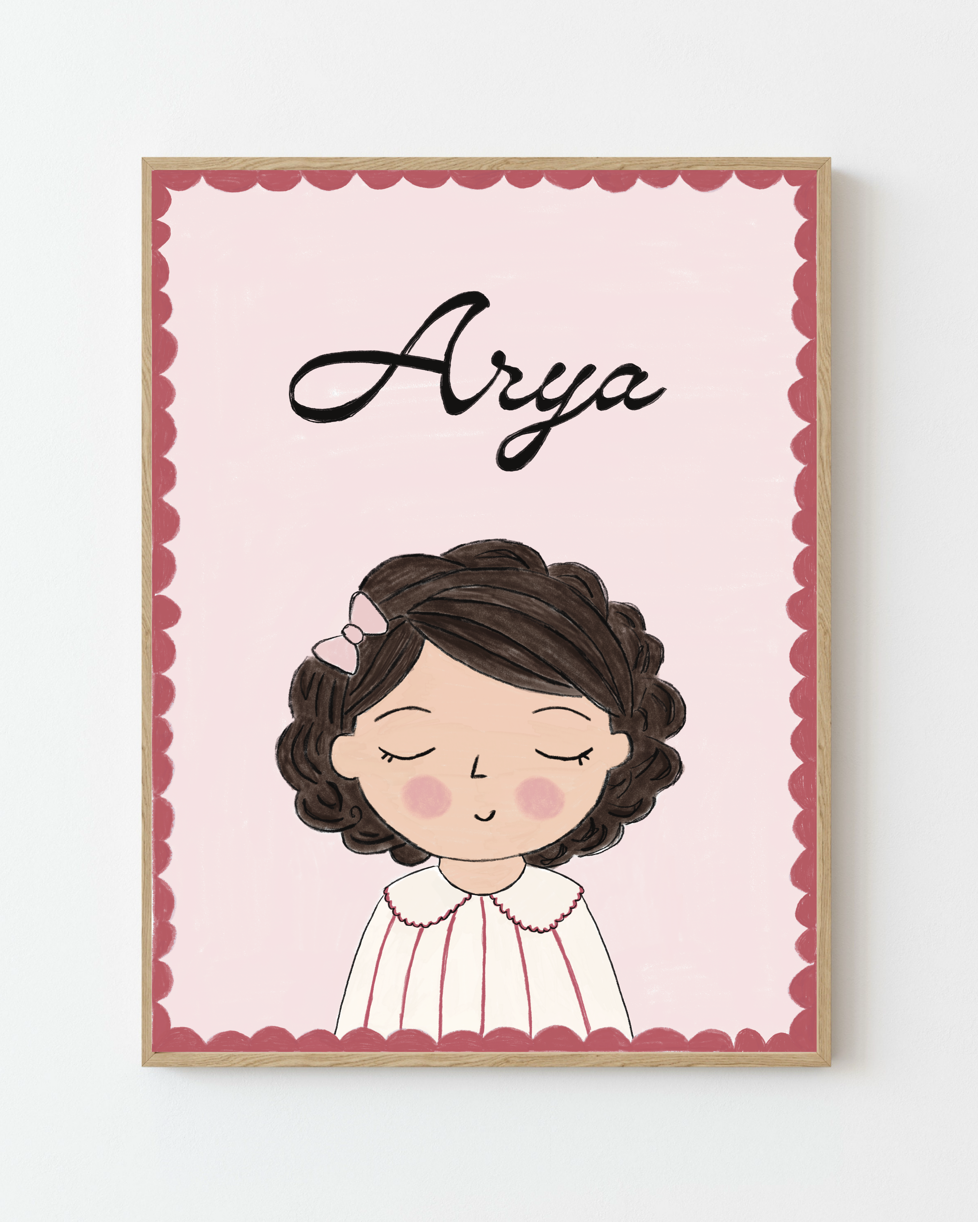 Personalized Portrait Girl - Black Hair (Red)