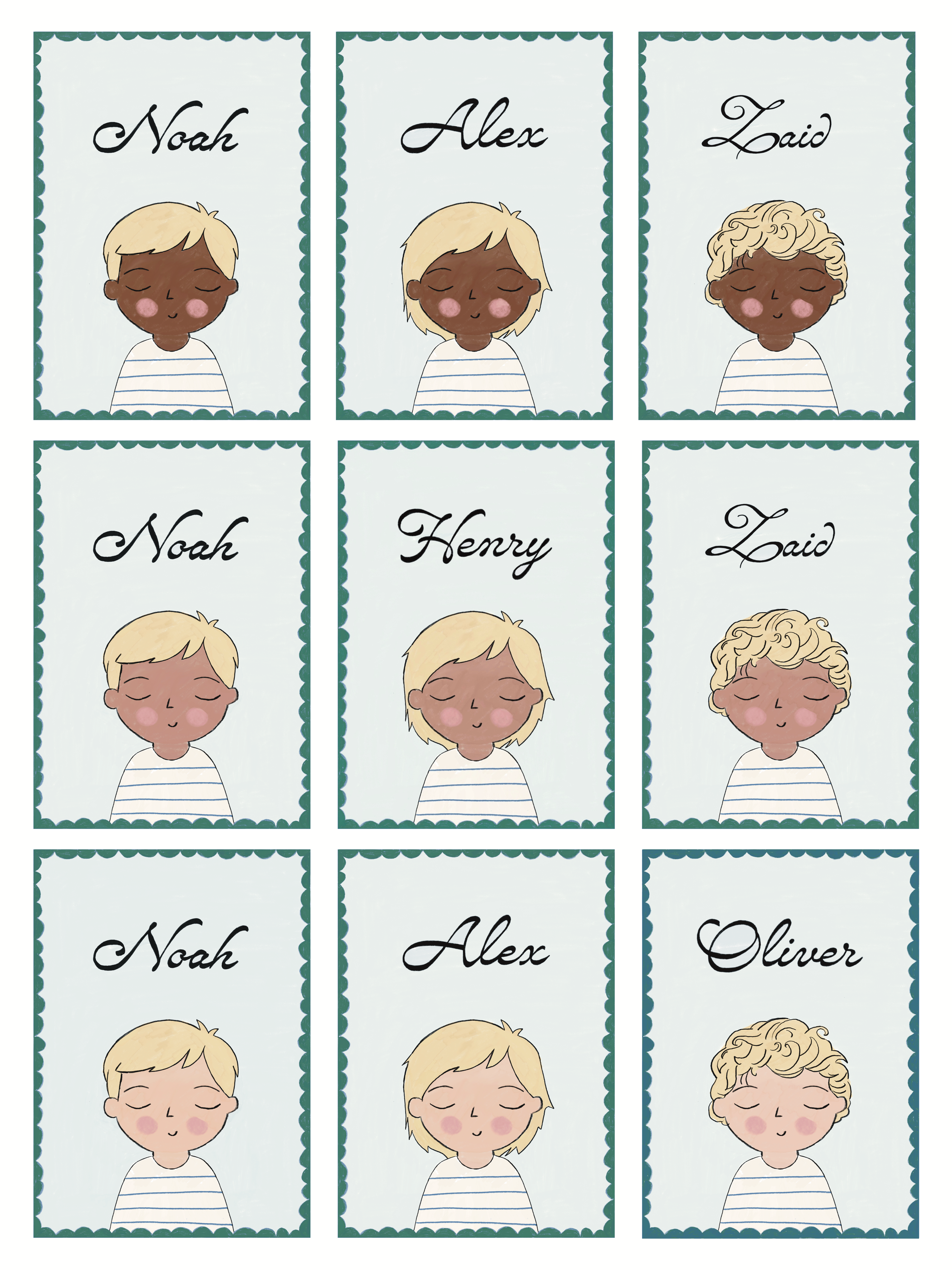 Personalized Portrait Boy - Blonde Hair (Green)