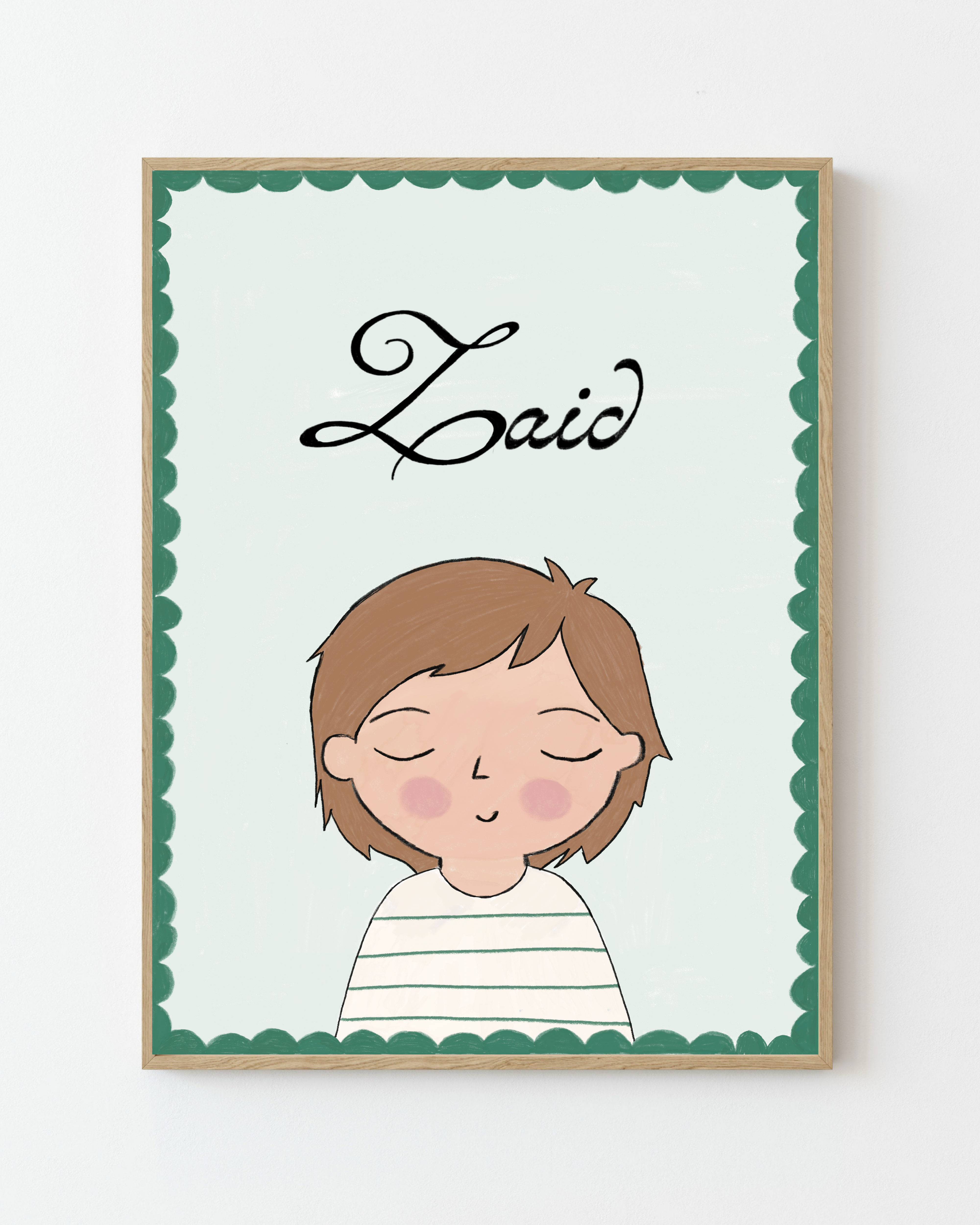 Personalized Portrait Boy - Brown Hair (Green)