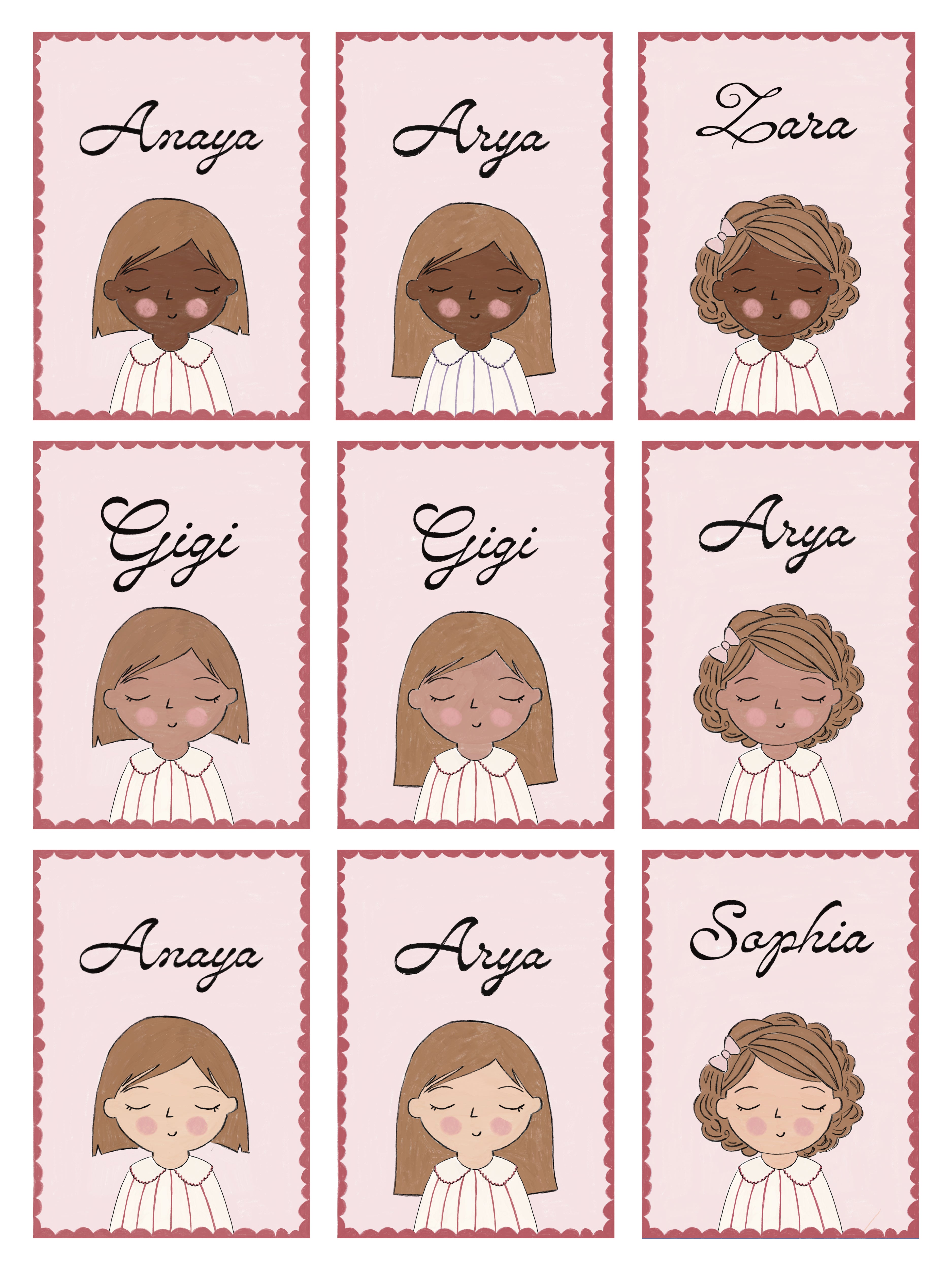 Personalized Portrait Girl - Brown Hair (Red)