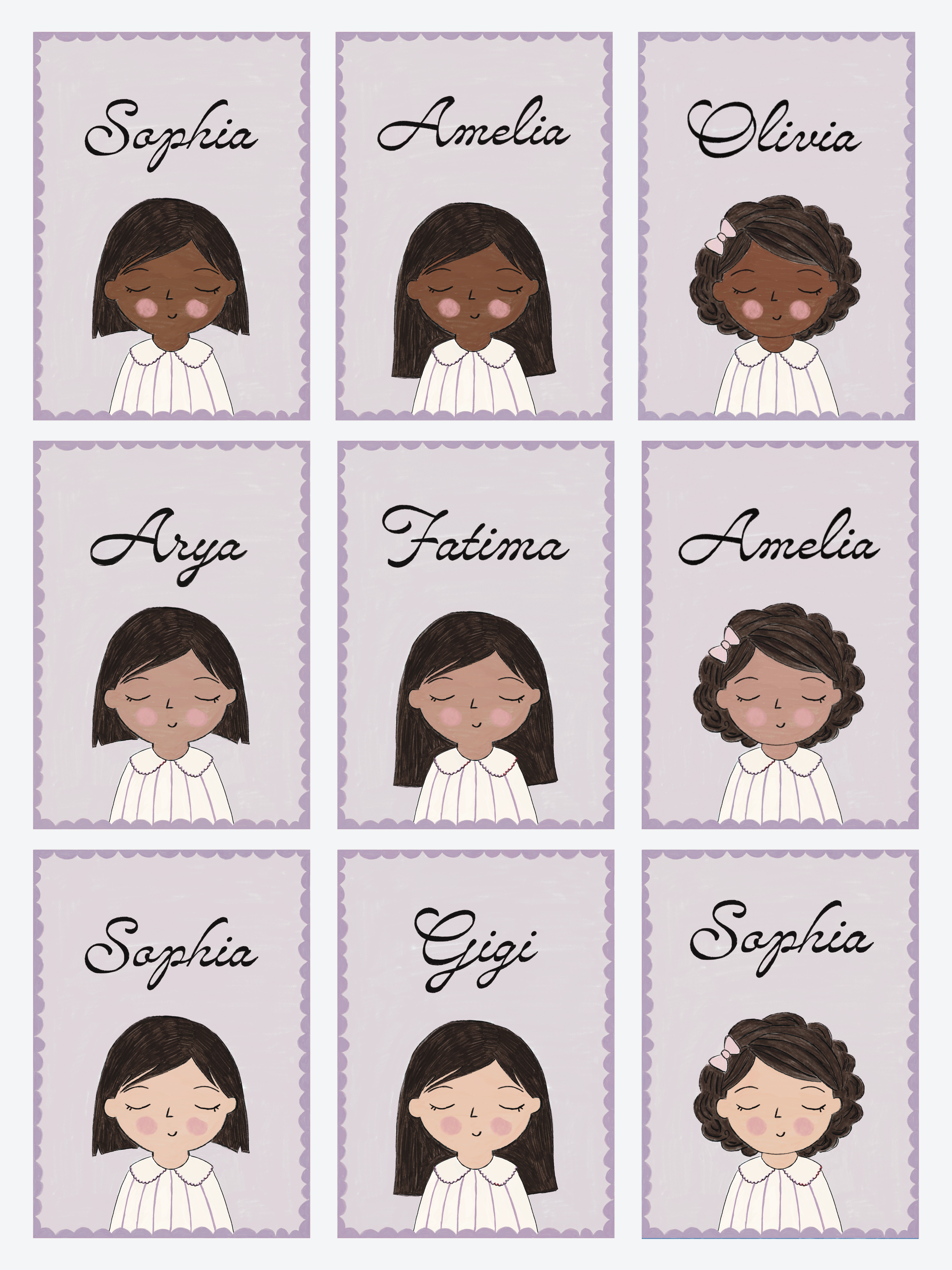 Personalized Portrait Girl - Black Hair (Purple)