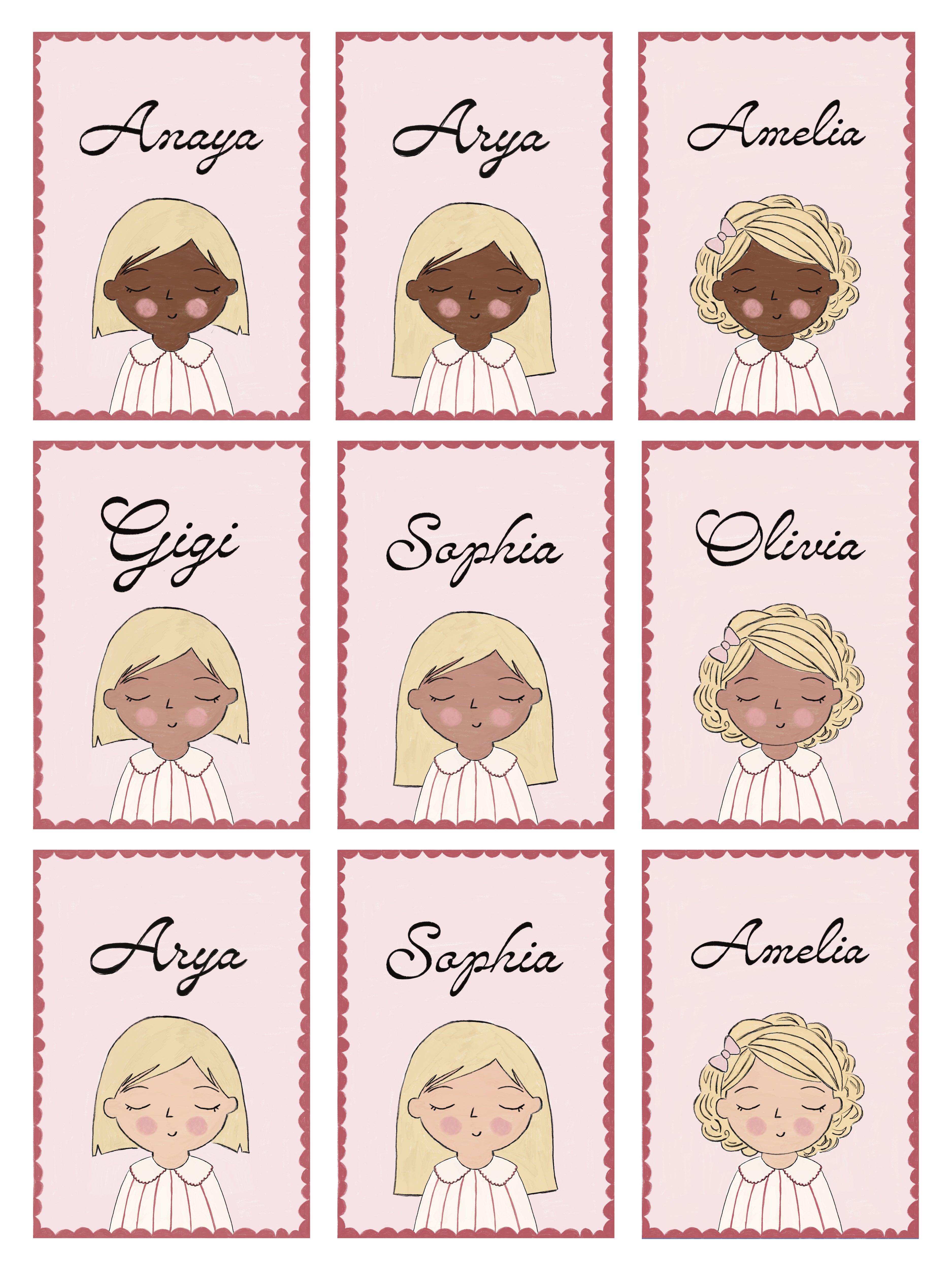 Personalized Portrait Girl - Blonde Hair (Red)