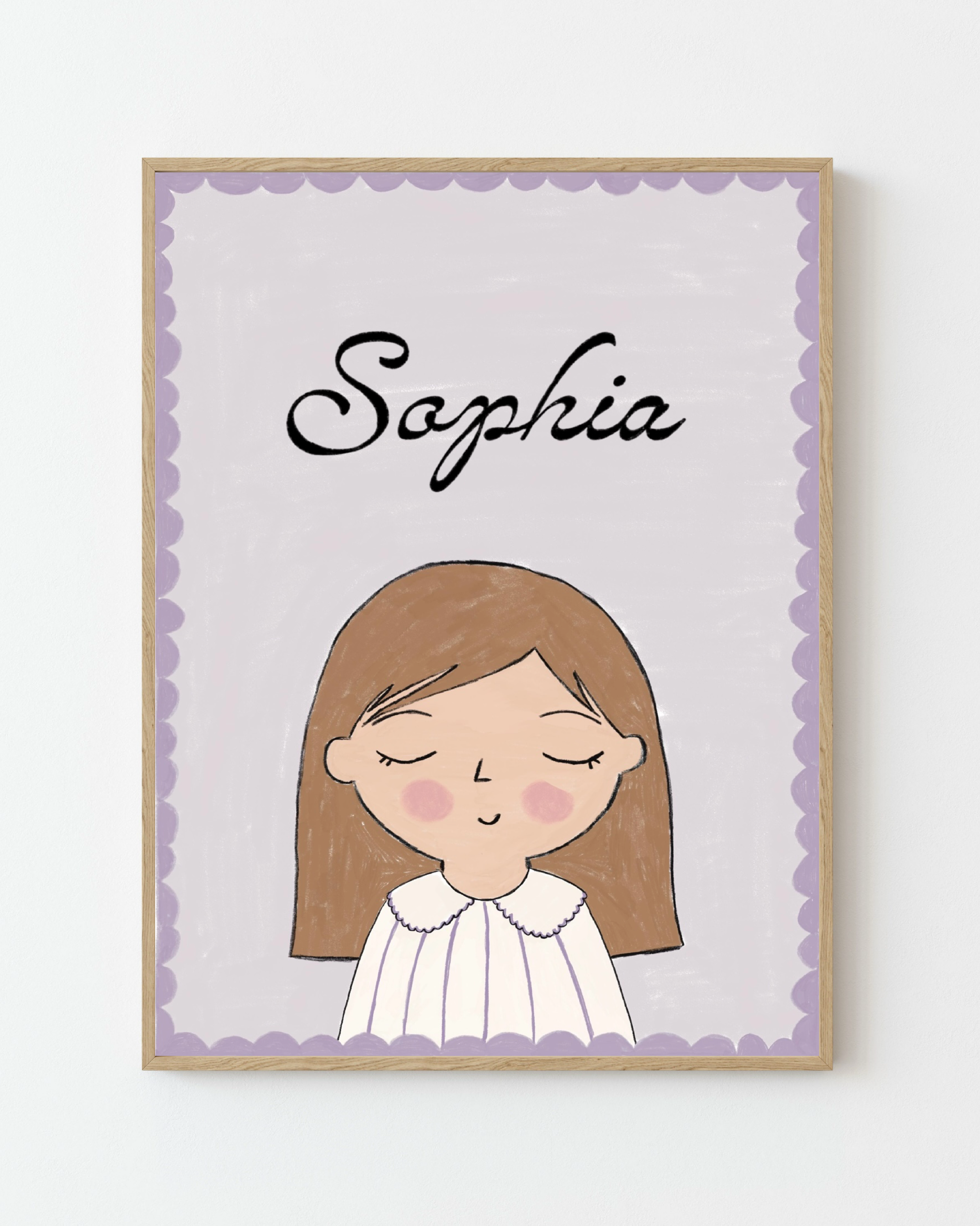 Personalized Portrait Girl - Brown Hair (Purple)