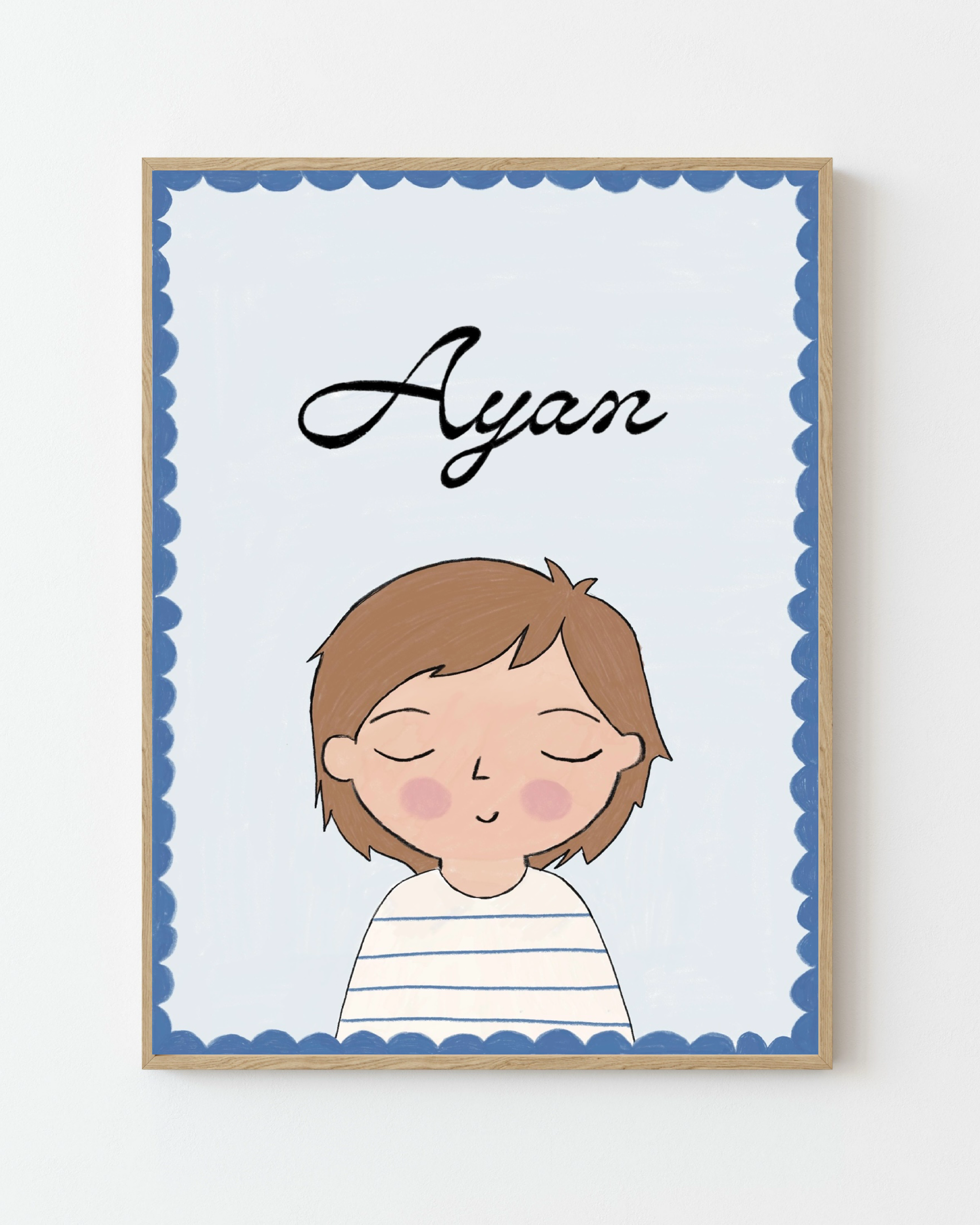 Personalized Portrait Boy - Brown Hair (Blue)