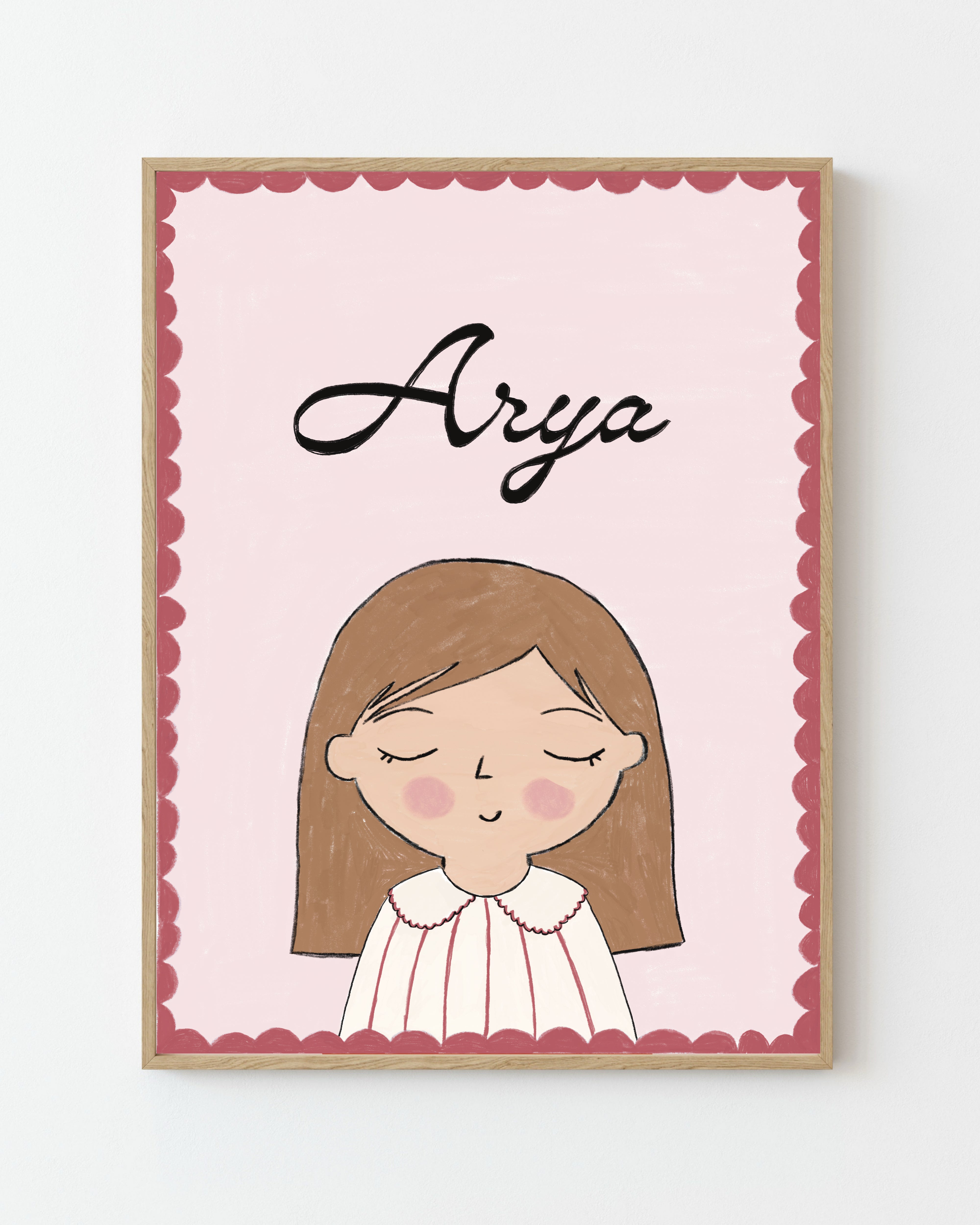 Personalized Portrait Girl - Brown Hair (Red)
