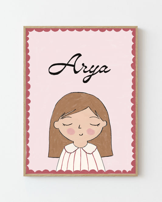 Personalized Portrait Girl - Brown Hair (Red)