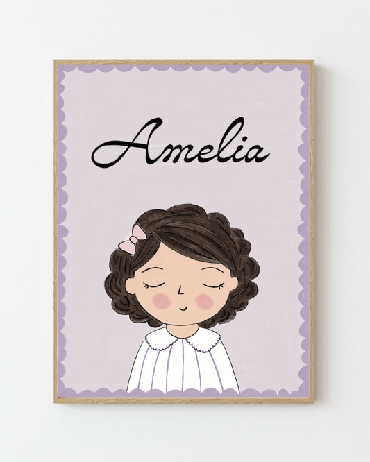 Personalized Portrait Girl - Black Hair (Purple)