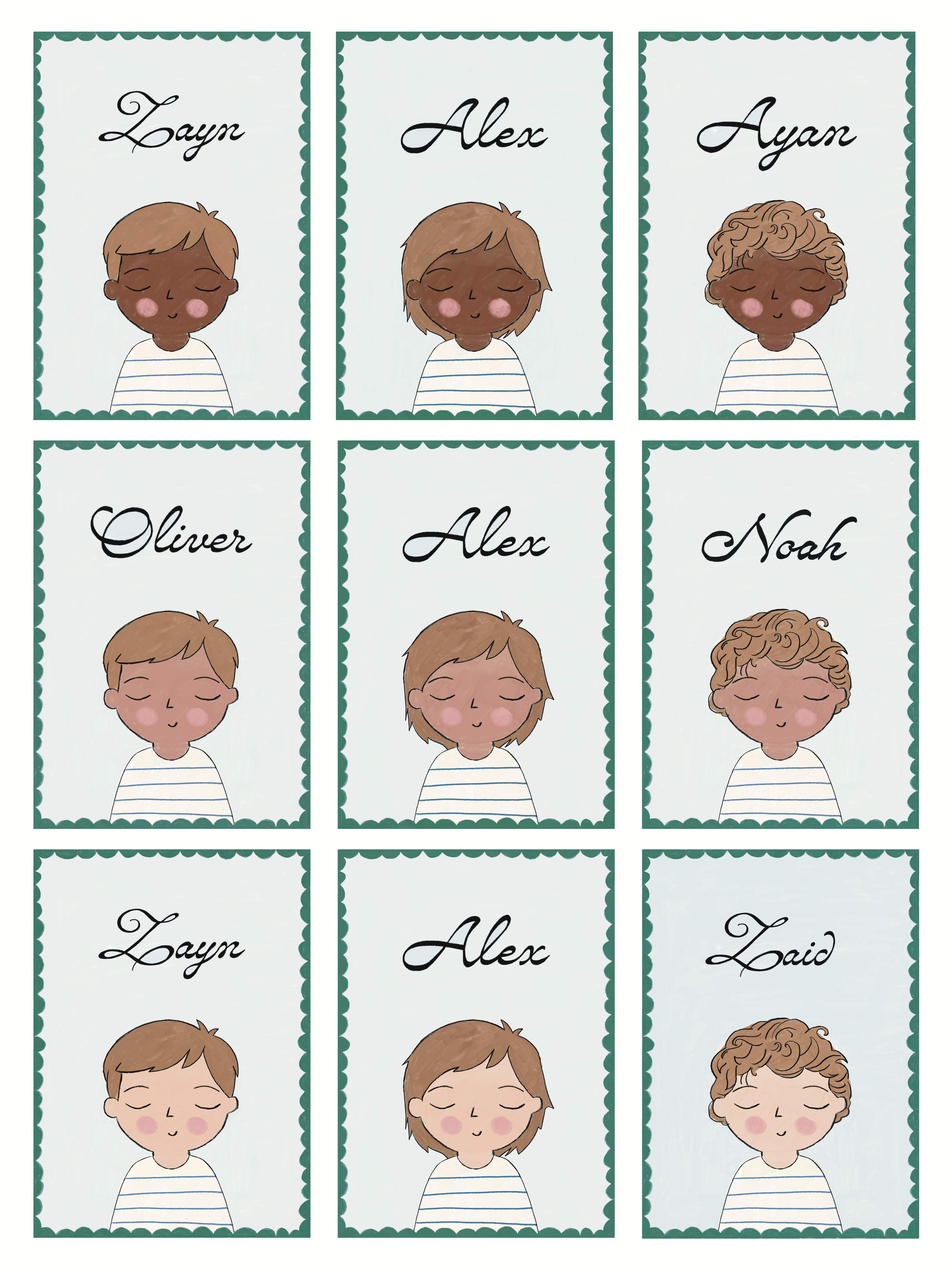 Personalized Portrait Boy - Brown Hair (Green)