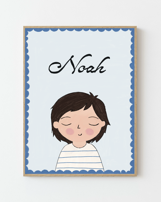 Personalized Portrait Boy - Dark Hair (Blue)