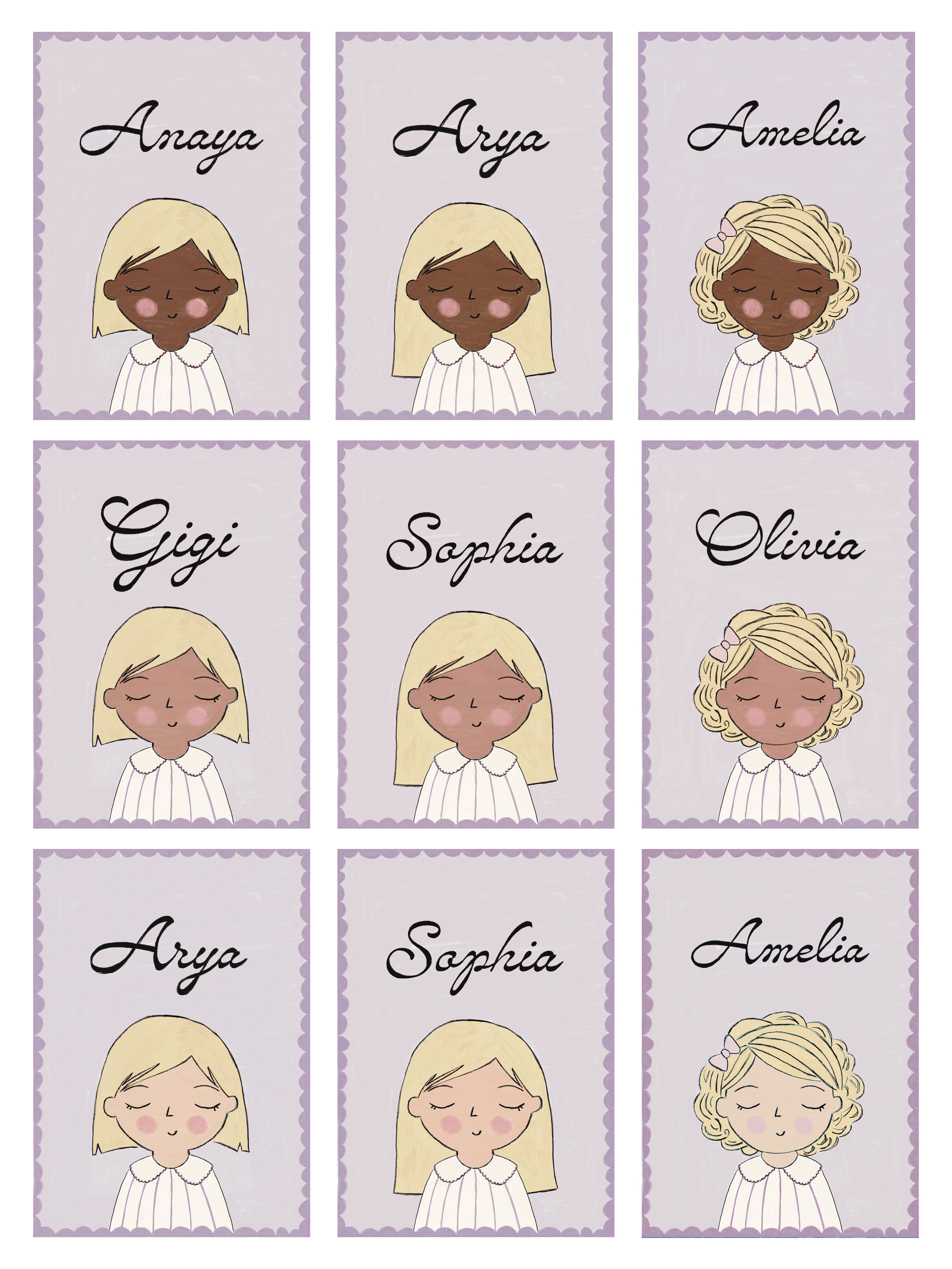 Personalized Portrait Girl - Blonde Hair (Purple)