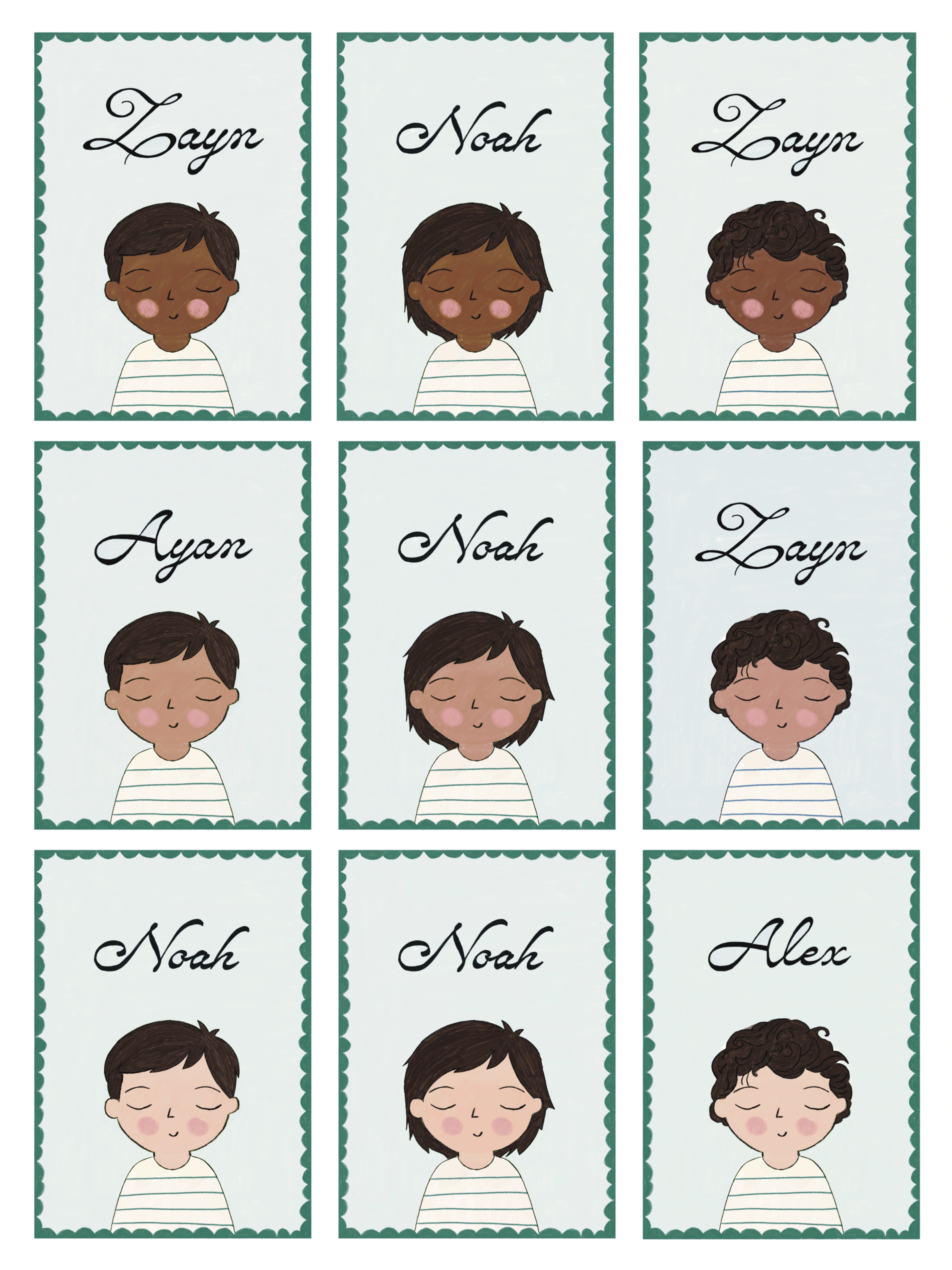 Personalized Portrait Boy - Dark Hair (Green)