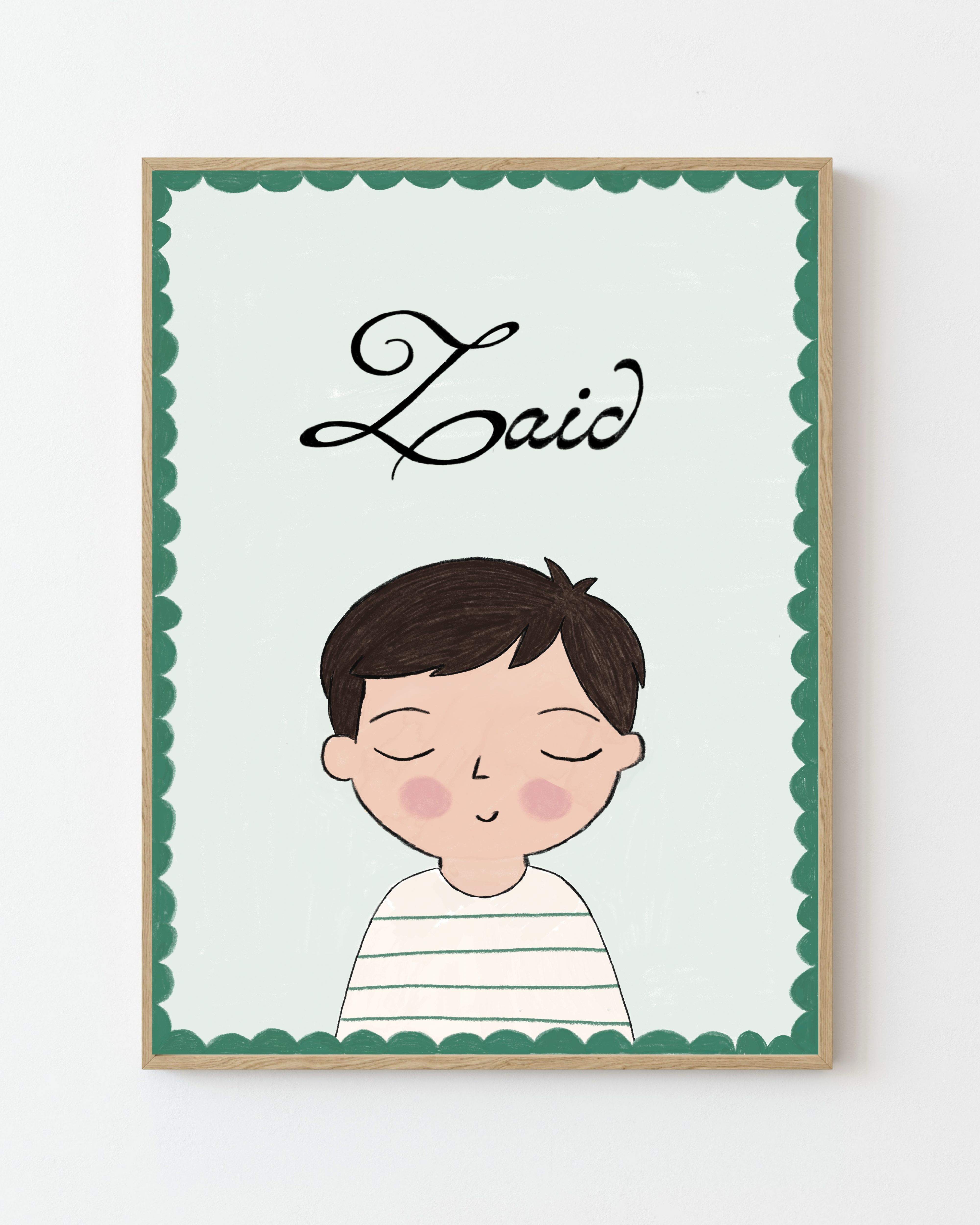 Personalized Portrait Boy - Dark Hair (Green)