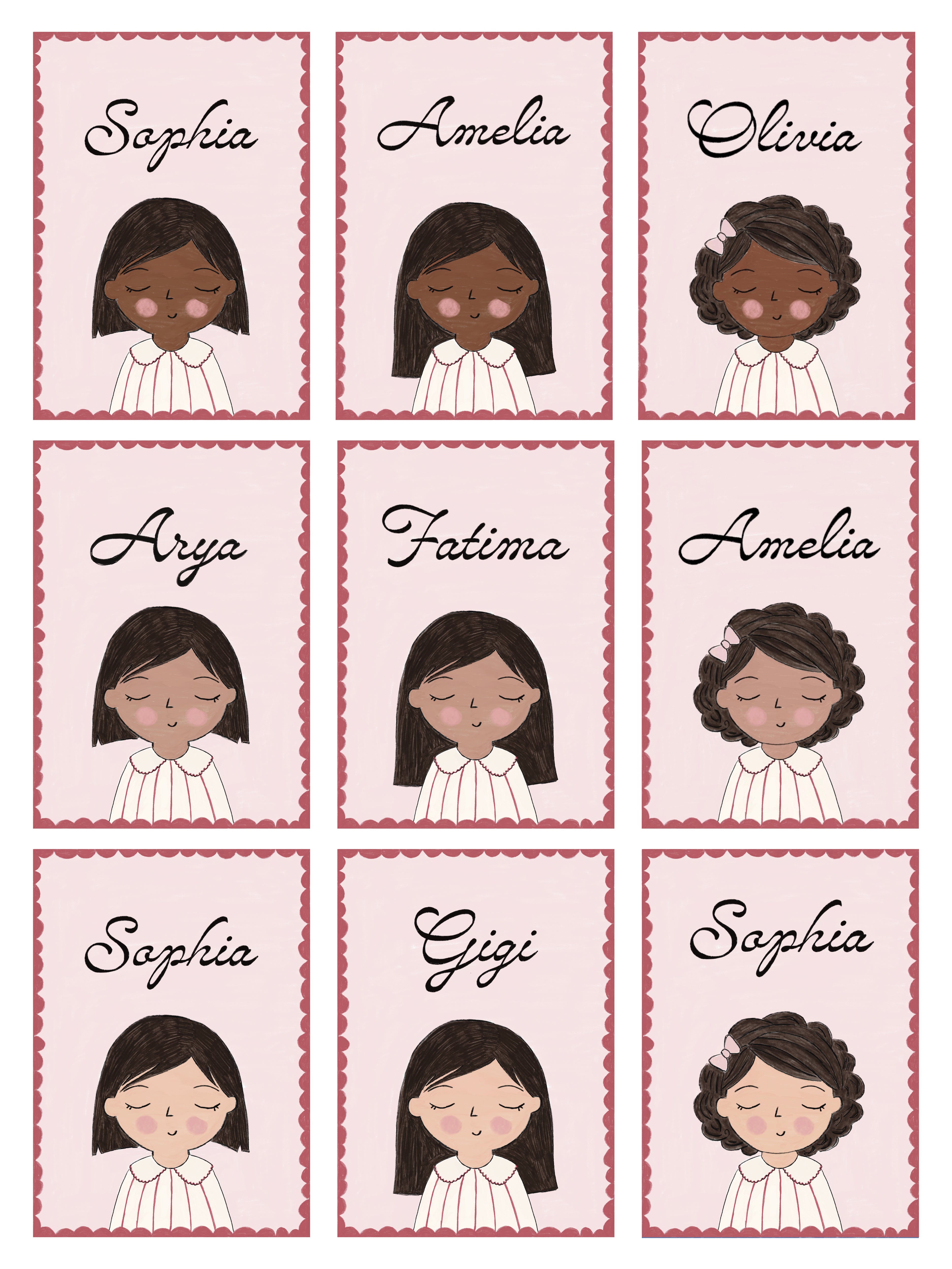 Personalized Portrait Girl - Black Hair (Red)