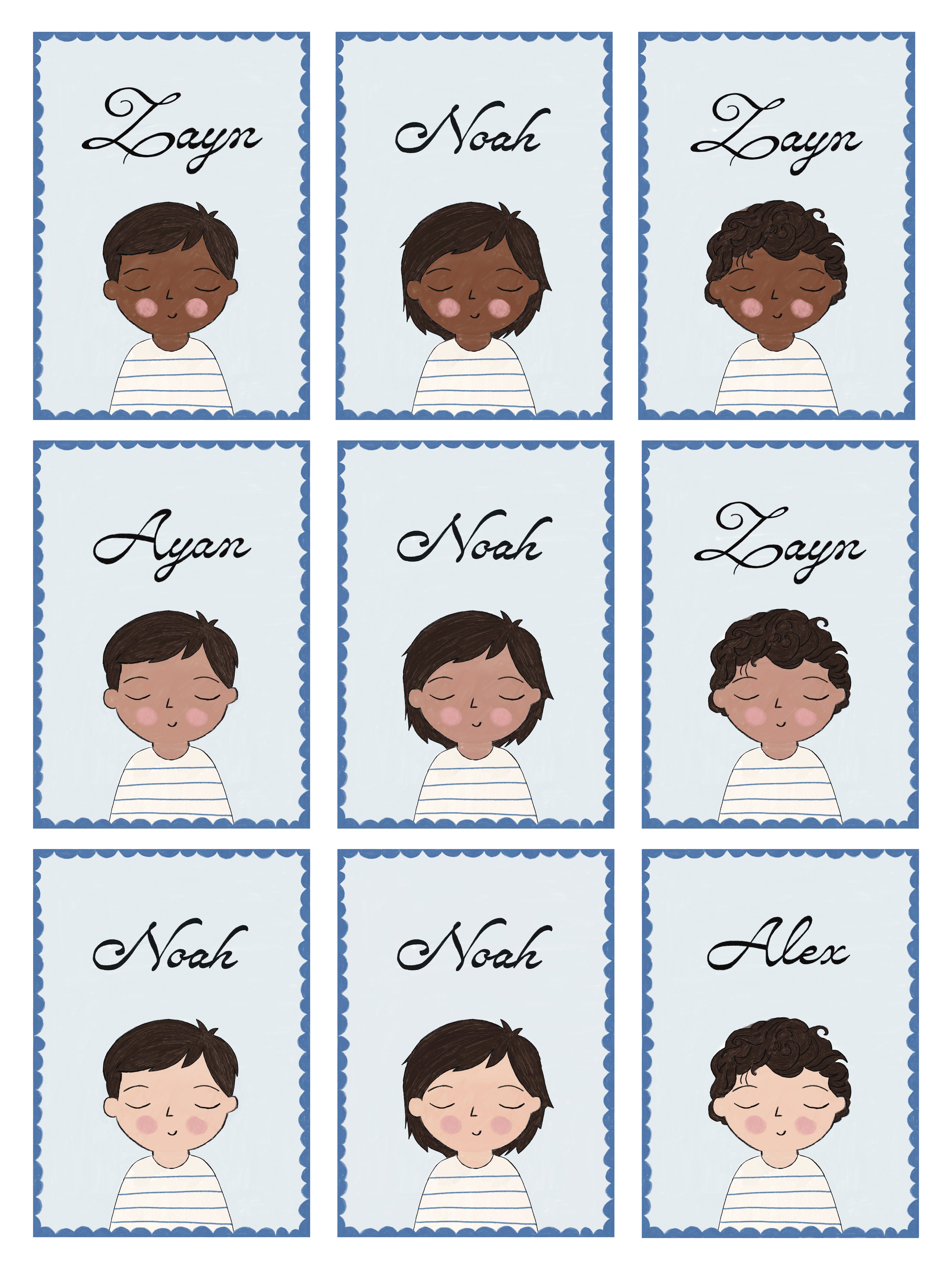 Personalized Portrait Boy - Dark Hair (Blue)
