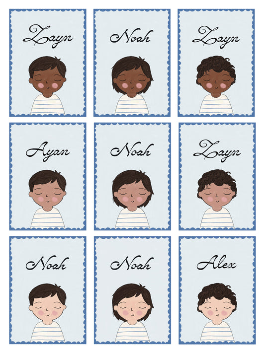 Personalized Portrait Boy - Dark Hair (Blue)