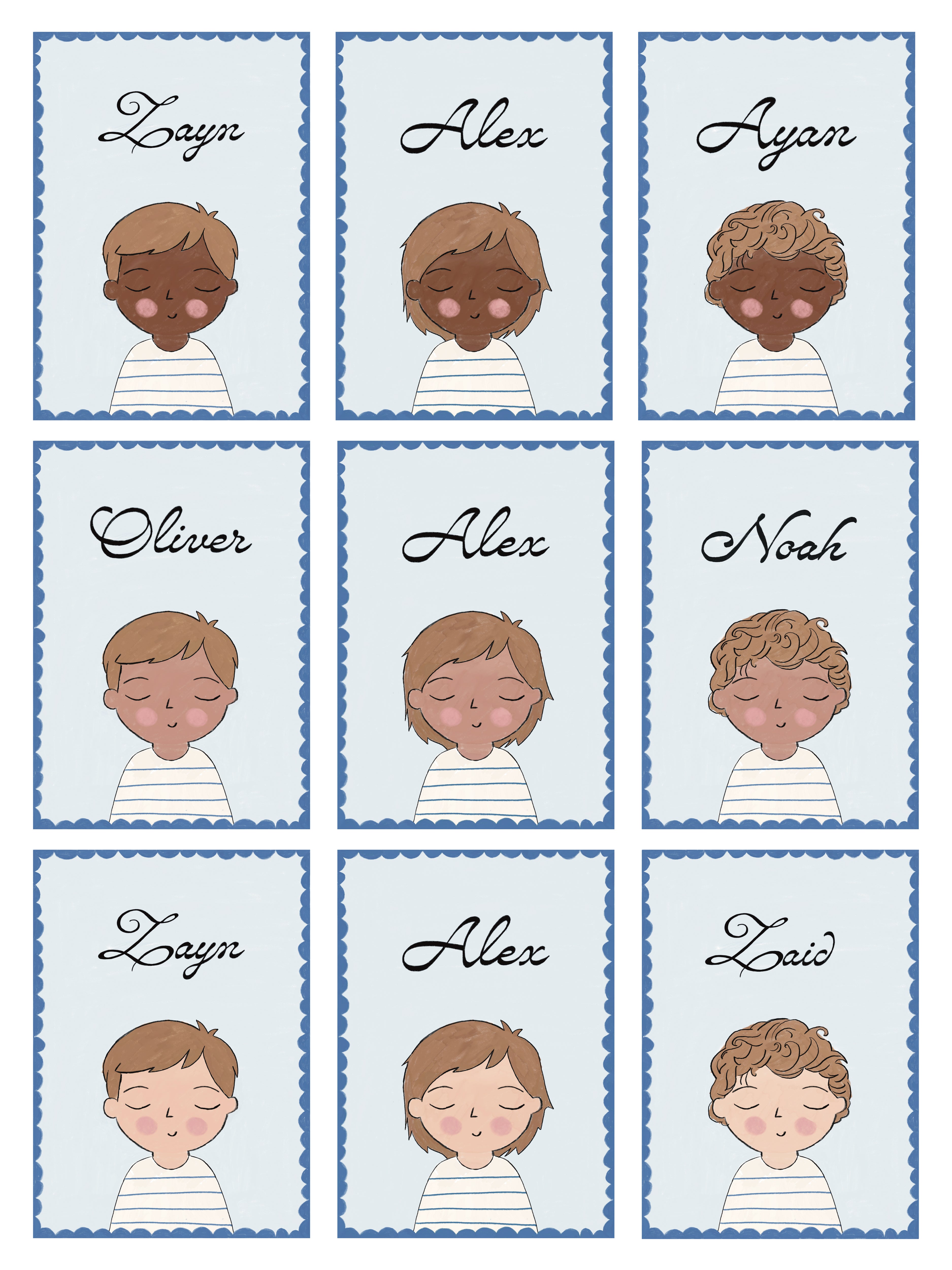 Personalized Portrait Boy - Brown Hair (Blue)