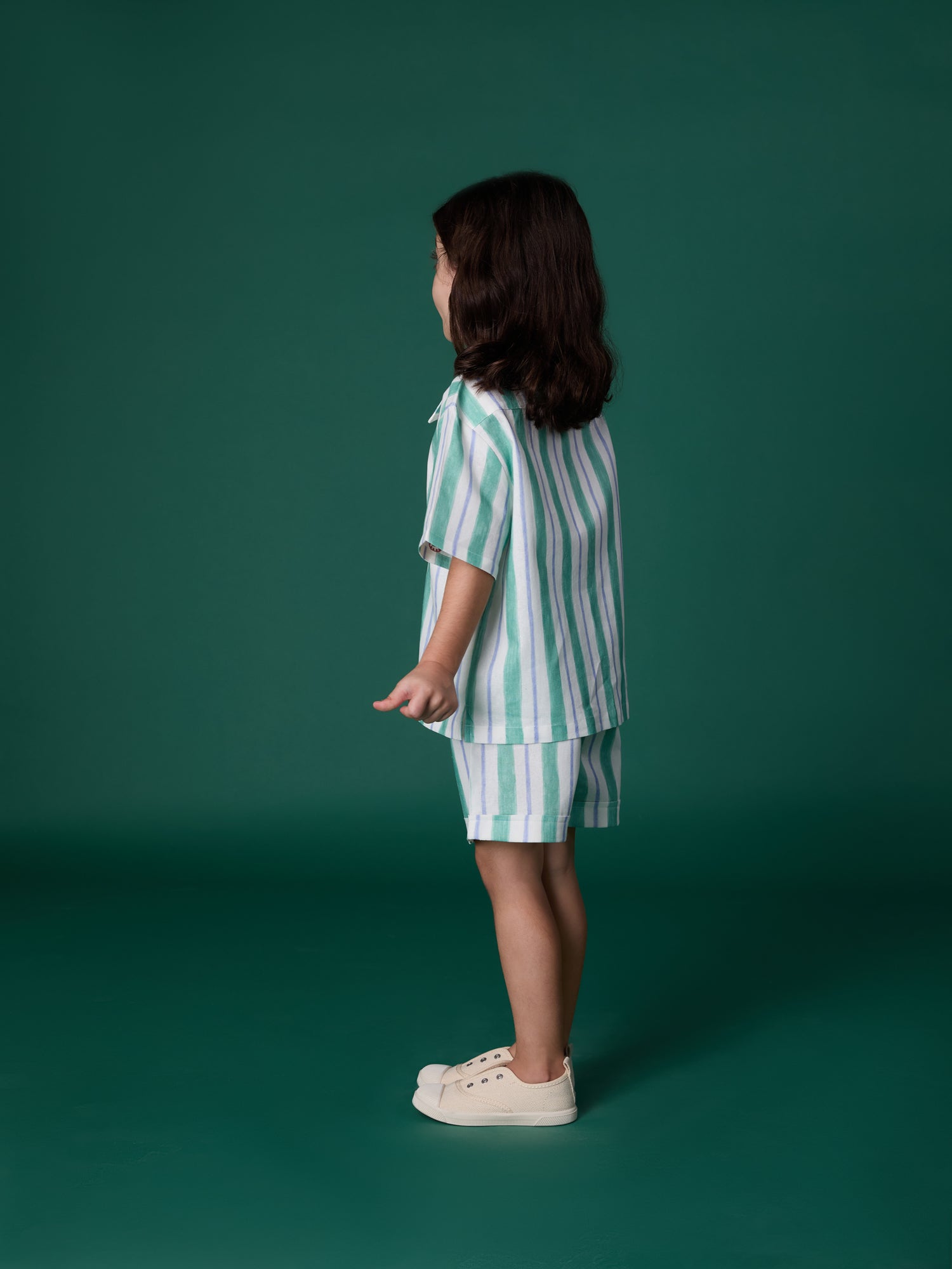 BLUE GREEN STRIPES LINEN BLEND CO-ORD SET